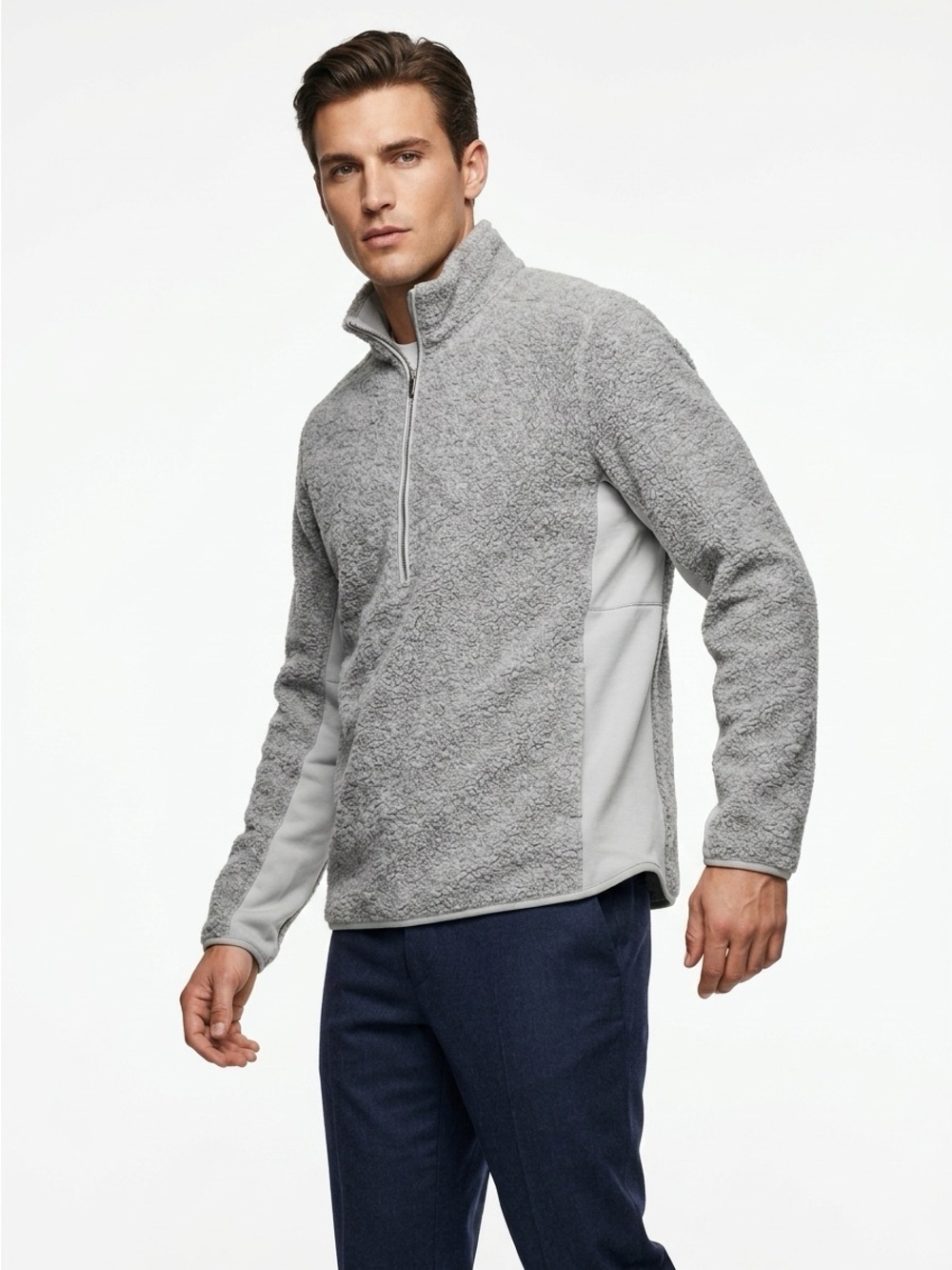 Lululemon Mens Tundra Trek 1/2 Zip Pullover Wool Silk Blend Sherpa Grey XL